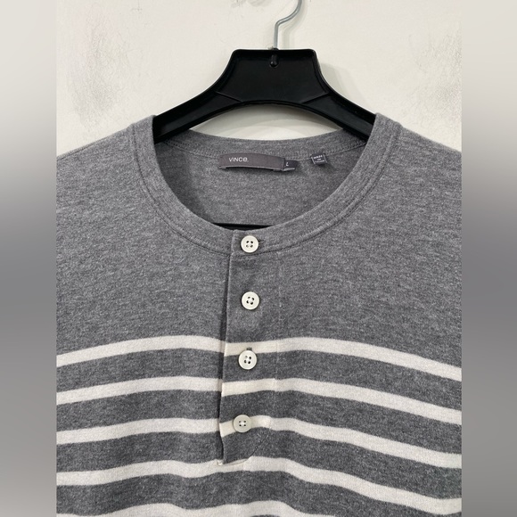 Vince Cotton Henley Long Sleeve Sweater Ivory/ Heathered Grey size L - Picture 2 of 10